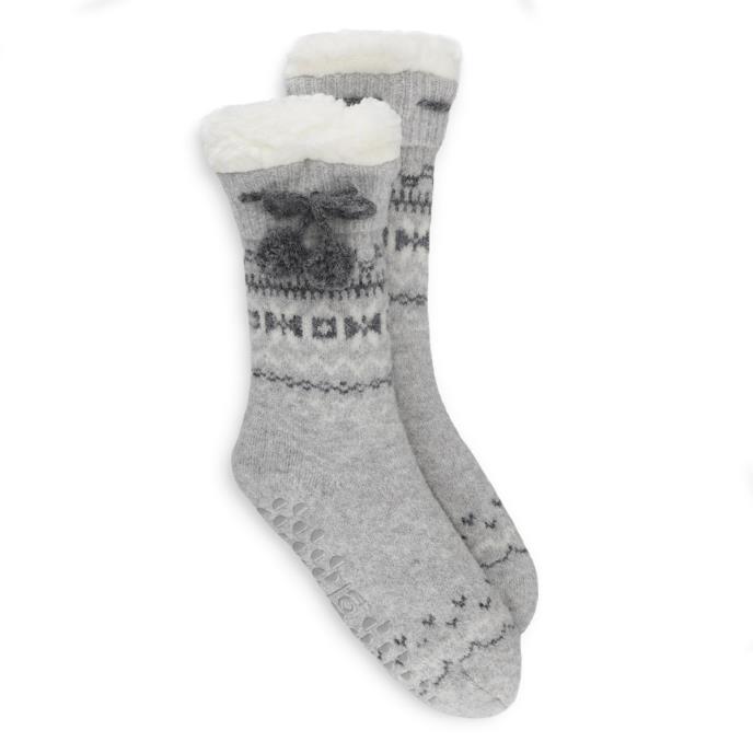 totes toasties® Ladies Fair Isle Chenille Slipper Socks Grey Extra Image 2